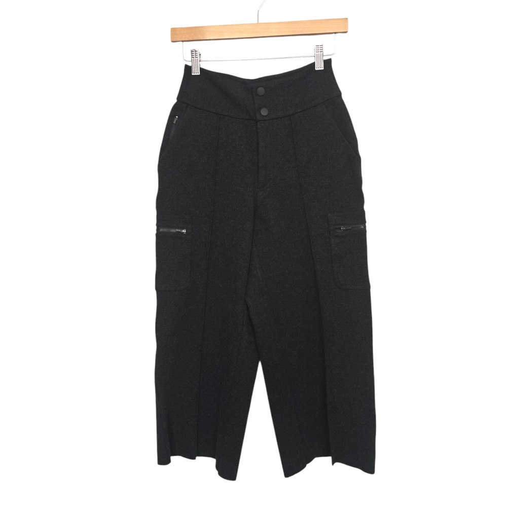 Athleta Venice Heathered Cargo Wide Leg Trousers Womens Size 0 Black Gray Pants